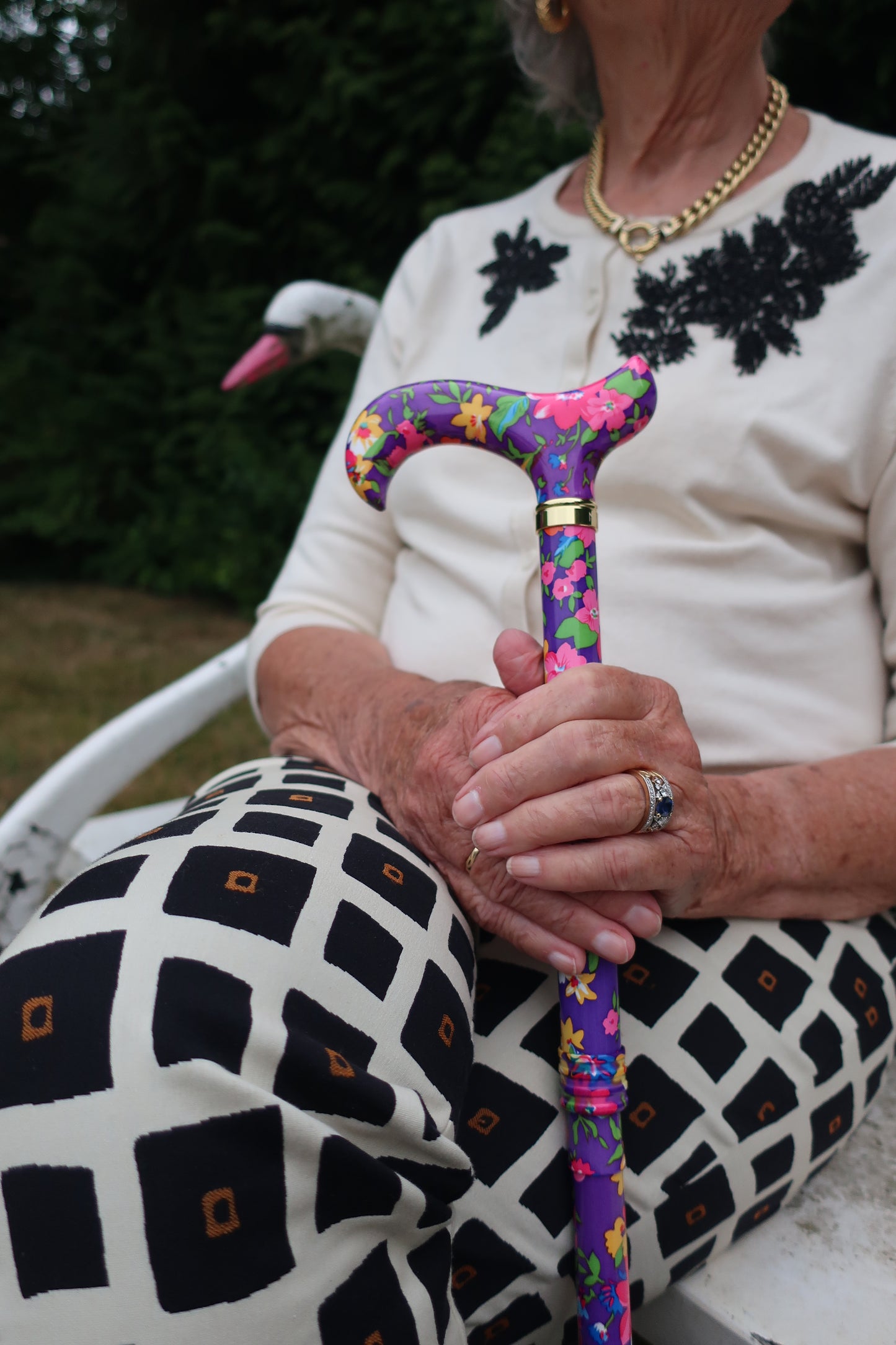 Paars Gebloemd Wandelstok